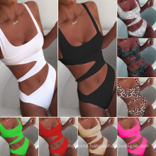 New solid color one-piece swimsuit solid color one-piece bikini female hollow swimsuit